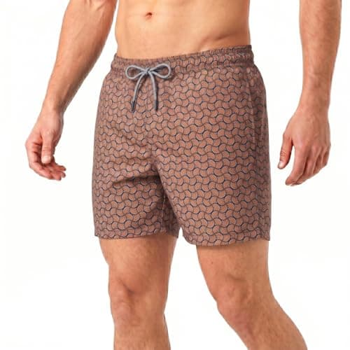 Image of RIPT Men’s Quick Dry Swim Shorts with Mesh Lining Drawstring Waist UV50 Sun Protection Beach & Swimming Trunks (Orange Swirl Print, L)