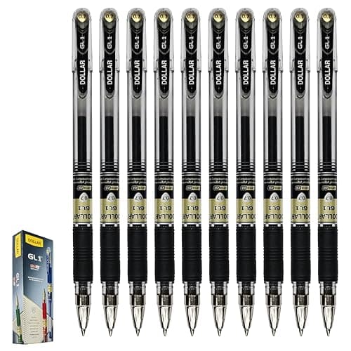Image of DOLLAR GL1 Gel Pens, BLACK, Fine Point (0.7mm), Pack of 10, Waterproof Pigment-Ink, Fade Resistant Ultra Ink, Soft Rubber Grip, Smudge Smear Resistant