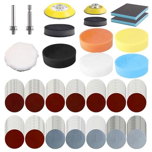 Image of 154 PCS Sanding Discs Car Polishing Pads Kit for Drill, 75mm Wet Dry Sandpaper Car Headlight Polishing Restoration Kit, 60-10000Grits Hook & Loop Sandpaper Set for Wood Metal Glass