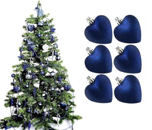 Image of UKDD® NAVY COLLECTION CHRISTMAS DROPLET BAUBLES TREE DECORATIONS GLITTER MATT ICICLES (Pack of 6 Hearts)