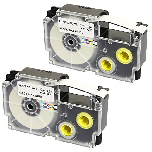 Image of 2 Compatible XR-12WE XR-12WE1 Black on White 12mm x 8m Self-Adhesive Label Tapes for Casio KL-60 KL-100 KL-120 KL-200 KL-300 KL-750 KL-780 KL-820 KL-2000 KL-7000 KL-7200 KL-8100 CW-L300 Label Makers