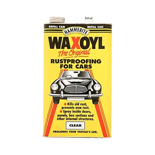 Image of Hammerite Waxoyl Car Underseal and Rust Protection. The Original Rustproofing for Cars, Rust Inhibitor and Rust Converter for Classic Car Care. Waxoyl Clear 5L Refill Can