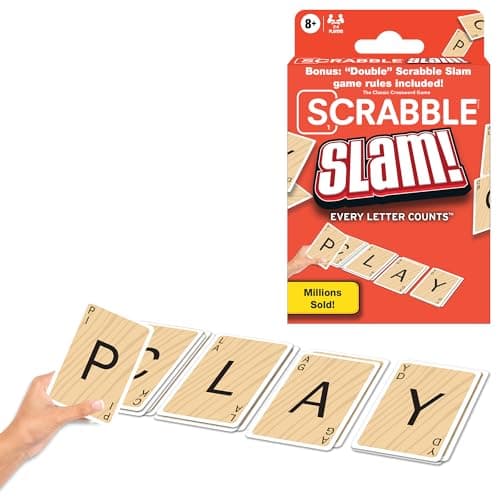 Image of Scrabble Slam Card Game The Original 2000's Mega Hit, Fast-Paced Card Game Version of Scrabble, for 2 to 4 Players, Ages 8+