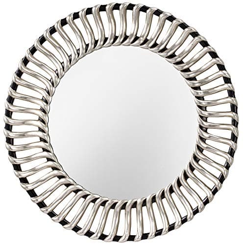 Image of Mirror - Large Contemporary - Black Circular Frame - Thick Silver Spokes - Black/Silver - LED 0 Bulb
