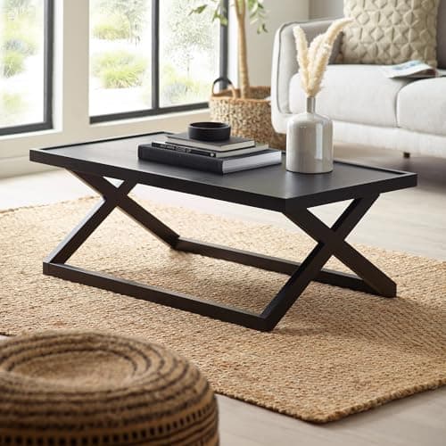 Image of Julian Bowen Haddon Coffee Table - Wooden Living Room Furniture with X Shaped Legs, Large Centre Table in Black - W 110 x H 40cm