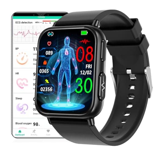 Image of DigiKuber Smart Watch ECG, 1.91 Inch Waterproof Smartwatch with ECG, Blood Pressure, BMI, HRV, SpO2, Heart Rate, Body Temperature, Messages and Call Reminder for Android iOS (Black, TPU 22mm)