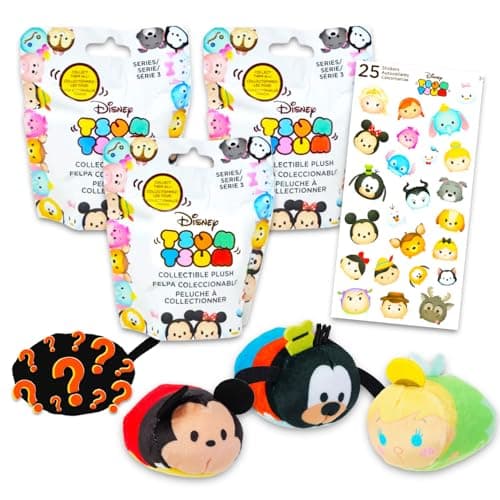 Image of Tsum Tsum Blind Bag Party Favor Set - Bundle with 3 Disney Mini Plush Toys Plus Stickers | Disney Goodie Bags Party Supplies Pack for Kids