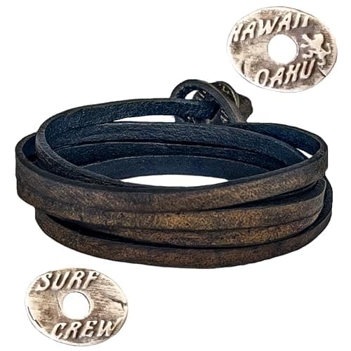 Image of LOCAL LEAGUE Leather Wrap Bracelet SURF CREW HAWAII for Men & Women - Brown/Coffee Black - Multi-Layer Design, Adjustable Strap Wristband - Wrap up to 5 times, max. 37" (95 cm), Handmade in Europe