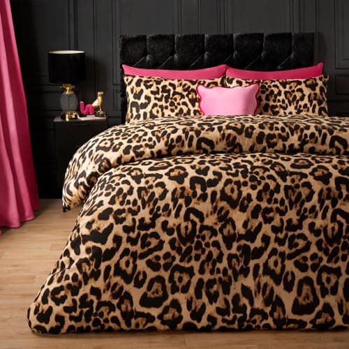 Image of OHS Leopard Print Bedding, Double Duvet Cover Set Super Soft Cosy Comfy Leopard Print Fabric Luxurious Design Modern Double Duvet Set with 2 Matching Pillowcases, Natural