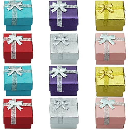 Image of SZCXDKJ 12 Pieces Cardboard Square Ring Gift Box,Velvet Jewelry Boxes Earring Gift Package Case for Christmas Valentine's Day Necklace Earring