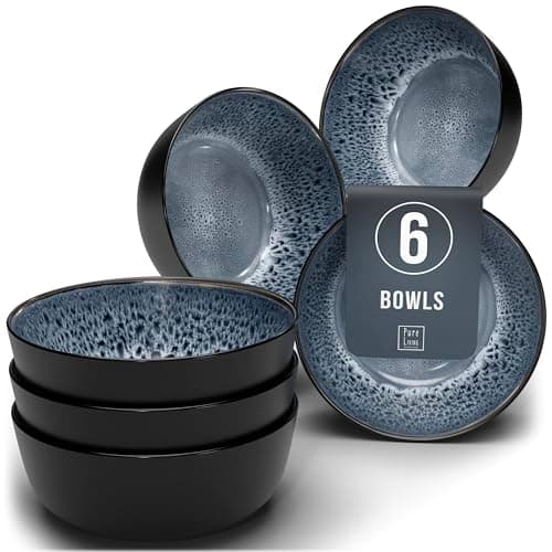 Image of Ibiza Stoneware 6-Piece Cereal Bowl Set - Dishwasher and Microwave Safe - Cereal Bowls - Elegant Design - Dishes & Bowls - Pure Living in Smokey Blue