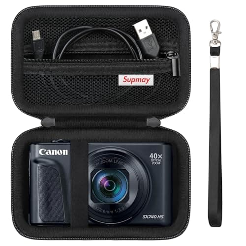 Image of Supmay Hard Carrying Case for Canon PowerShot SX740 HS/ SX730 HS/ SX720 HS/ SX620 HS/ G7 X Mark III/ G7 X Mark II Digital Camera, Storage Holder Travel Bag with Mesh Pocket for Battery Pack, Black
