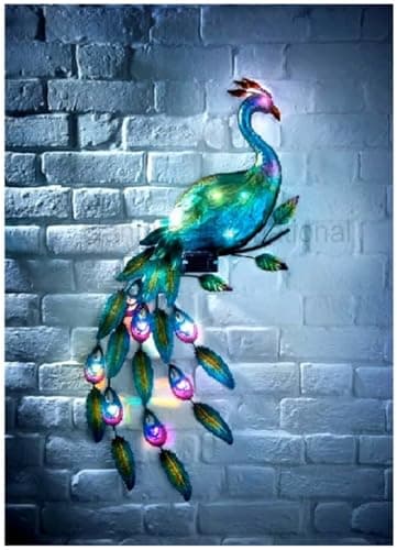 Image of Homme Concept – Peacock Solar Powered Outdoor Garden Metal Wall Art, Solar Garden Ornaments, Solar Lights Outdoor, Garden Decoration Pathway Lights.
