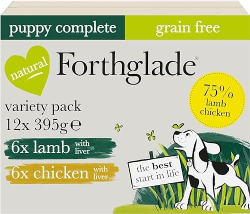 Image of Forthglade Wet Puppy Food Variety Pack (12 x 395g Trays) - Grain Free & Hypoallergenic Dog Food, Lamb with Liver and Chicken with Liver, Complete Meals for Puppies 2-12 Months