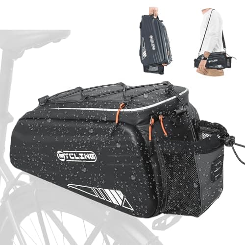 Image of NDakter Bike Bags, 10L Bicycle Pannier Bag for Cycle Rear Rack Waterproof 3 in 1 Ebikes Trunk Bag, Reflective Electric Bike Saddle Panniers Bag with Shoulder Strap (10L EVA Hard Shell Waterproof)