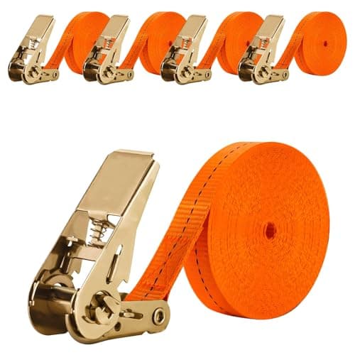 Image of JOZMMZEOOA Ratchet Tie Down Straps Heavy Duty, 8M x 2.5CM (315.0" x 0.98"), 1000kg Load Capacity, Adjustable Tensioner Straps for Van, Trailer, Cargo (4-Pack)