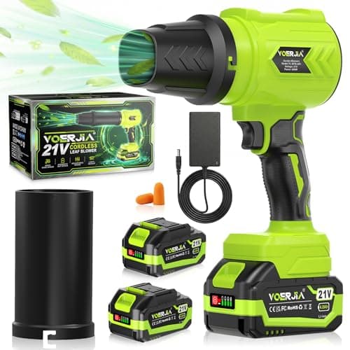 Image of VOERJIA 21V Cordless Leaf Blower with 2×4000mAh Battery, Lightweight Handheld Blower & Dust Cleaner, 3 Speed Stepless Control, Dual Nozzles Electric Blower for Garden, Patio & Snow Cleaning