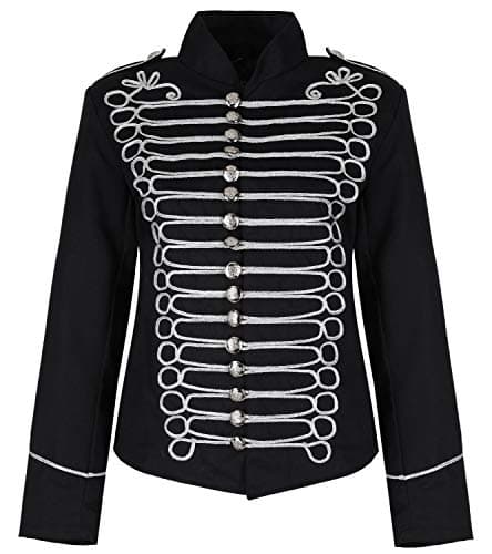 Image of Ro Rox Women’s Napoleon Military Drummer Parade Jacket Steampunk Military Jacket, Black & Silver, M