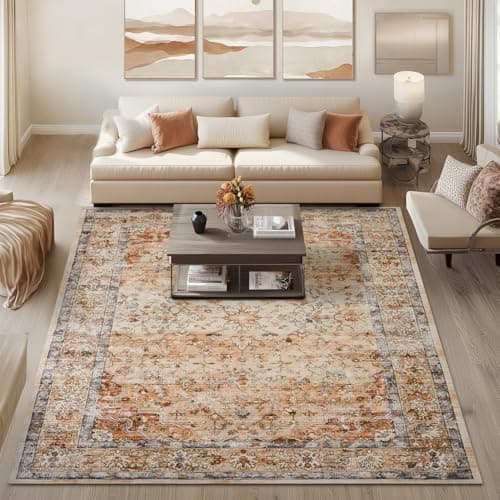 Image of Topfinel Large Rugs for Living Room 200x290, Faux Wool Short Pile Non-Slip Orange Area Rug, Machine Washable Traditional British Design for Bedroom Dining Room