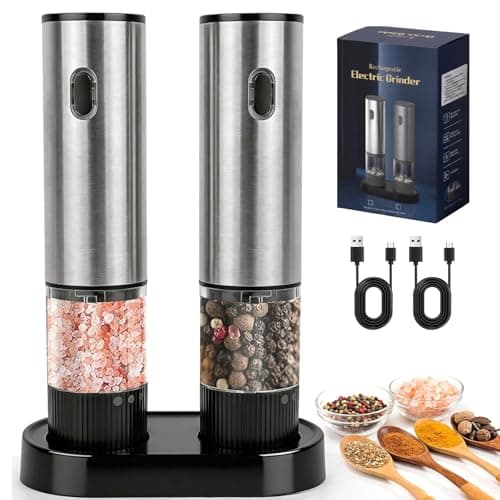 Image of Electric Salt and Pepper Grinder Set, USB Rechargeable Automatic Mills with Adjustable Coarseness, 80ml Capacity Stainless Steel Ceramic Grinders Refillable for Effortless Gourmet Cooking, BBQ (2PCS)