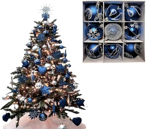 Image of 9pc Luxury Premium Baubles, Christmas Tree Bauble Decorations Matte, Glitter, shiny & Frosted (6cm) (Navy)