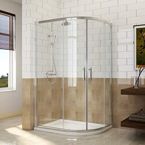 Image of ELEGANT 1000 x 800 mm Offset Quadrant Shower Enclosure 6mm Easy Clean Glass Sliding Shower Cubicle Door