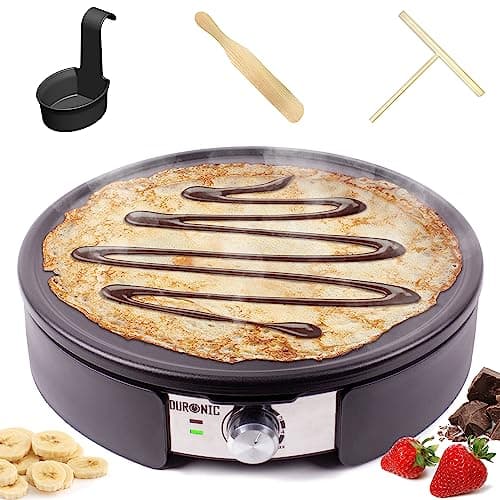 Image of Duronic Crepe Maker PM152 Electric Pancake Maker Machine 37cm Non Stick Removable Hot Plate for Crepes, Omelettes & Pancakes Includes Crêperie Utensils