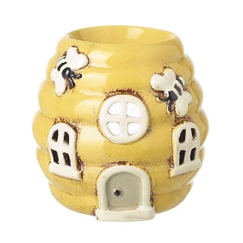 Image of Bee Oil Burner and T-Light Holder, Yellow Beehive Design with Bees, Ceramic, 12.5x12.5x11 cm