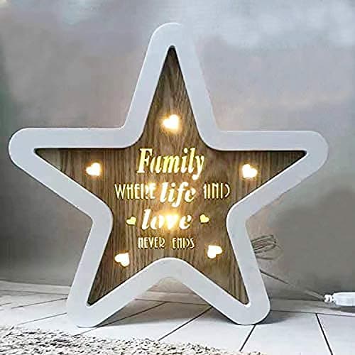 Image of SHATCHI Wooden LED Light Up Star Shape Table Frame Love Plaque Standing Christmas Home Office Desktop Decorations
