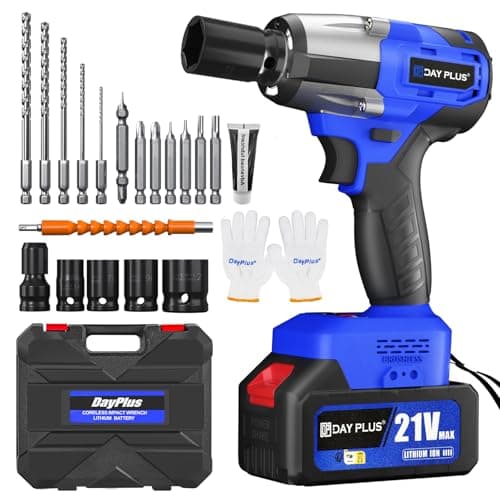 Image of Cordless Impact Wrench,1/2" Brushless Power Impact Gun,2500RPM Electric Wrench, Max Torque 550N.m with 4 Sockets, 12PCS Screwdriver Bits, 4.0Ah Battery & Carry Box for Car Home