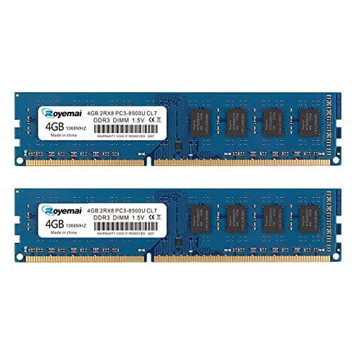 Image of ROYEMAI 8GB Kit (2X4GB) DDR3 8500 RAM, DDR3 1066 PC3-8500U 4GB DDR3 2Rx8 240-pin Dimm CL7 1.5V Desktop RAM Memory Module