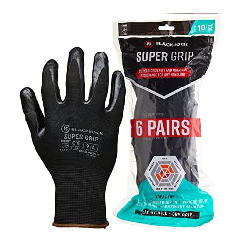 Image of Blackrock Pack of 6 Super Grip Work Gloves, Black Nitrile, Men and Women, Roofing, Warehouse, Thin, DIY, Gardening, Outdoor, Safety Work Gloves - Size 10/XL
