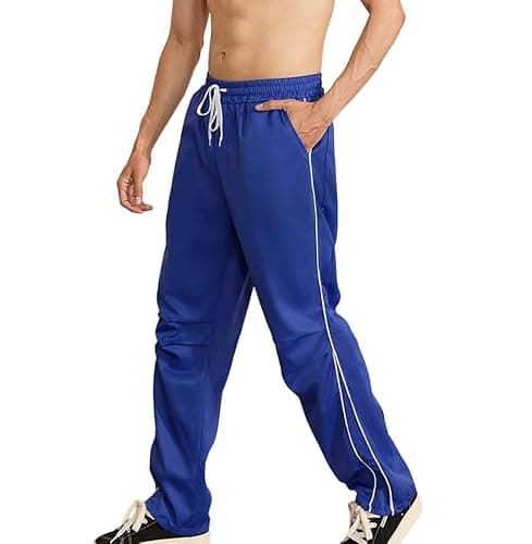 Image of Caziffer Men's Athletic Track Pants - Lightweight Training Joggers with Pockets Elastic Waistband Drawstring Side Stripes for Gym, Running, Hiking, Casual Wear (Blue, 2XL)