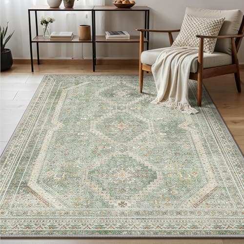 Image of GENIMO Rugs 120x170 cm Living Room Large Green Rug Washable Carpet for Bedroom Machine Non-Slip Carpet Boho Vintage