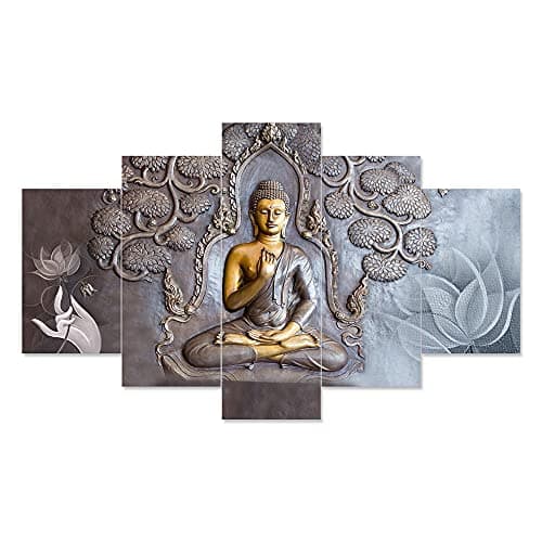 Image of Saumic Craft Set of Five Gautam Buddha 3D Wall Painting with Frame for Home Decoration (75 X 43 CM)(Multicolor)