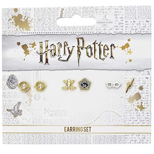 Image of Official Harry Potter Stud Earring Set including Time Turners, Chocolate Frogs, and Glasses with Lightning Bolt earrings by The Carat Shop