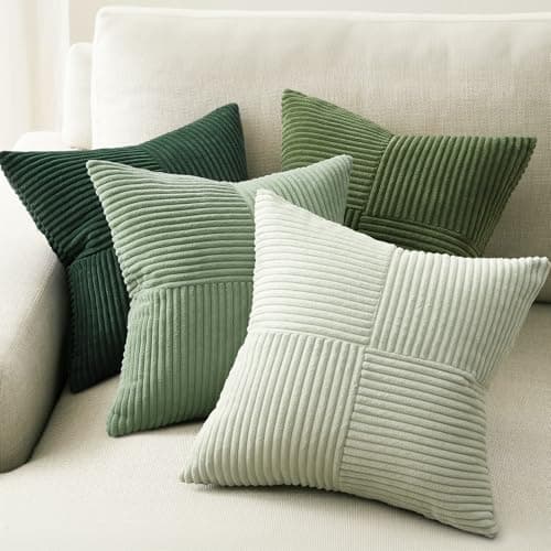 Image of Topfinel Cushion Covers 50cm x 50cm Set of 4 Decorative Square Throw Pillow Covers Bedroom Cushion Soft Pillowcase Striped Corduroy Cushion Covers for Living Room Sofa 20x20 Light Green