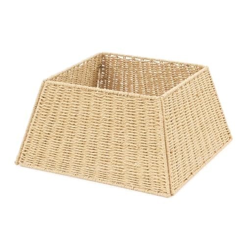 Image of Christmas Village Natural Wicker Christmas Tree Skirt - Rustic 50x50cm Detachable Base Cover for Festive Home Decor - Fits Tree Stands Up to 48cm