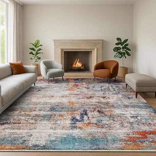 Image of SOANNY Living Room Rug 160x230 cm Large Non-Slip Washable Low Pile Modern Abstract Area Carpet for Bedroom, Hallway, Kitchen, Laundry, Entryway, Utility, Beside Sofa, Office, Neutral Rust Multi