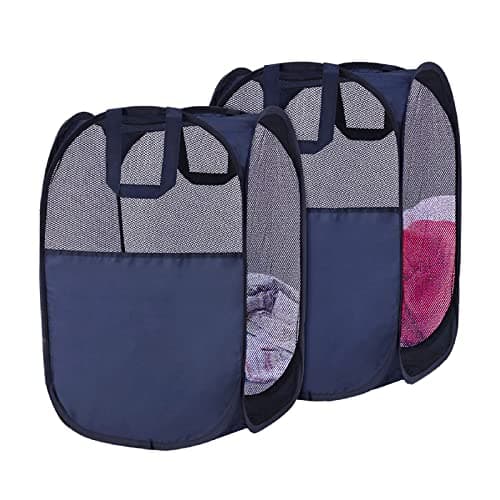Image of SYVOFOX 2 Pack Mesh Collapsible Laundry Baskets, Pop up Laundry Hamper Bins,Folding Washing Basket with Handles for Clothes Tidy Storage-Navy
