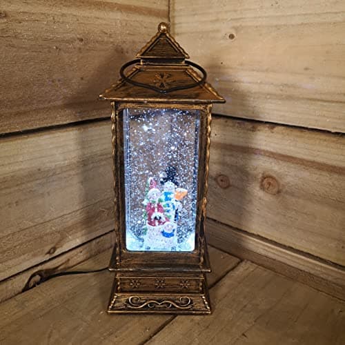 Image of Samuel ALEXANDER 27cm Christmas Water Spinner Lantern Antique Effect with Snowman Scene Dual Powered