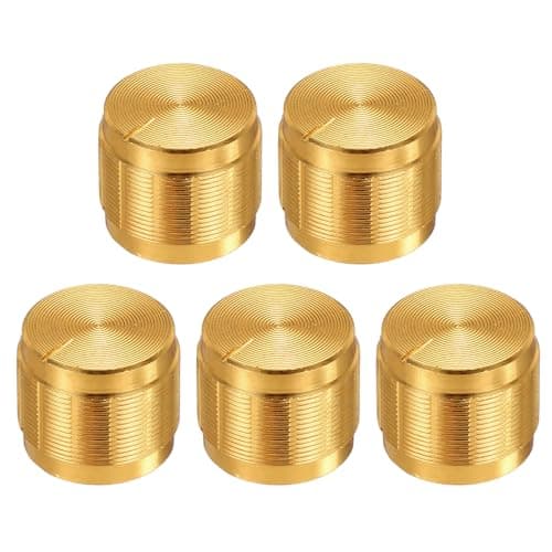 Image of sourcing map 5pcs Potentiometer Knob Knurled Shaft Gold Tone Aluminum 6mm Shaft Dia. Rotary Knob 15mmx13mm Volume Control Knob