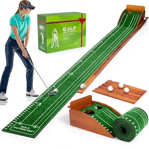 Image of Golf Putting Mat, Putting Mat Indoor Golf, Putting Mat, Golf Putting Machine, Indoor Golf Putting Set, Putting Machine, Golf Putting Mat with Ball Return (Dark green 2 holes)