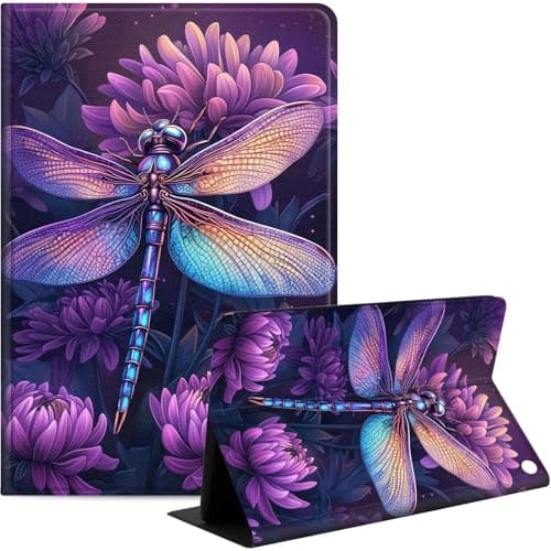 Image of for Amazon Fire HD 10 Tablet (7th and 9th Generation, 2017 and 2019 Release), Slim PU Leather Stand Cover with Auto Wake/Sleep, Multi-Angle Viewing & Shockproof, Dragonfly