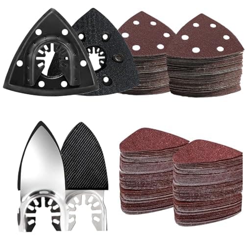 Image of LEILUO 127Pcs Multi Tool Sanding Pad Kit 2 Pcs 93mm Triangle Sanding Pads 2 Pcs Fingertip Sand Pads 120 Pcs Sandpaper 3 Pcs Adapters Compatible with DeWalt Makita and More