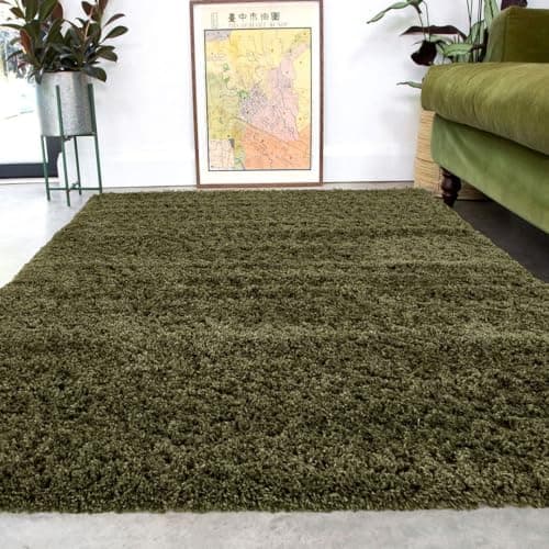 Image of Super Soft Shaggy Olive Green Living Room Area Rugs Luxury High Pile Fluffy Modern Durable Thick Bedroom Rug Plush Carpet Shag Nursery Mat Comfort Hallway Rugs Large 200cm x 290cm