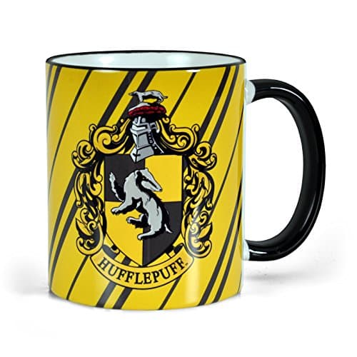 Image of Elbenwald Harry Potter Huffle Puff Crest Mug 300 ml Capacity 9.4 cm High Printed All Around Yellow Ceramic