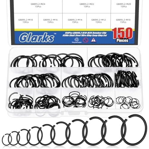 Image of Glarks 150pcs GB895.2 65Mn Metric 10 Sizes 10MM to 26MM Round Wire C-Clips Internal Snap Rings Assortment Kit Round Wire Snap Rings Retaining Rings Classic Circlip for Shafts