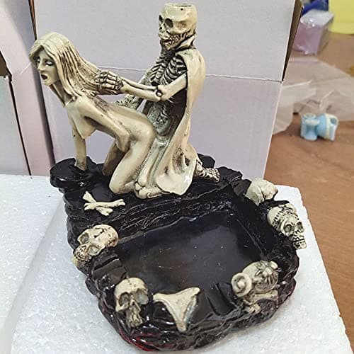 Image of Xshelley Halloween skull ashtray, resin craft skull creative sexy man ashtray home decoration (Style One)
