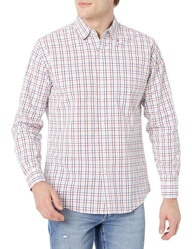 Image of Amazon Essentials Men's Regular-Fit Long-Sleeve Casual Poplin Shirt, Blue Red White Check Plaid, XXL